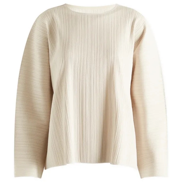 Pleats Please Issey Miyake Women's Pleated Long Sleeve Top Off White