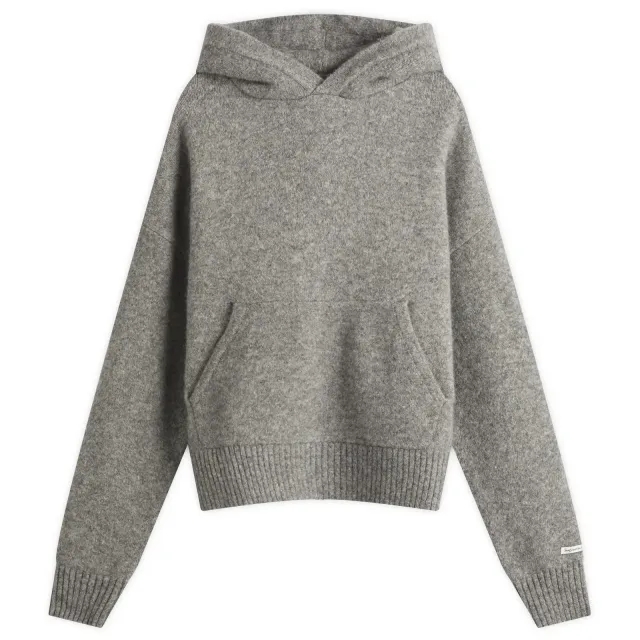 about:blank Men's Mohair Knitted Logo Hoodie Grey Marl/Ecru