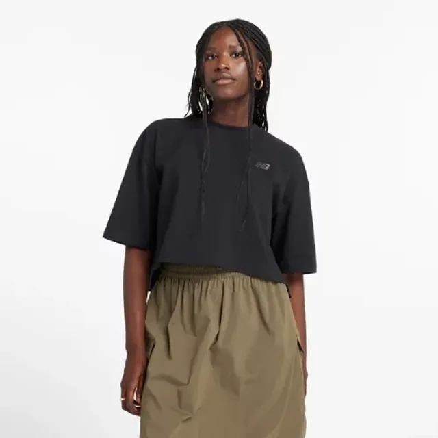 New Balance Women's Logo Oversized Jersey T-Shirt in Black Cotton Jersey