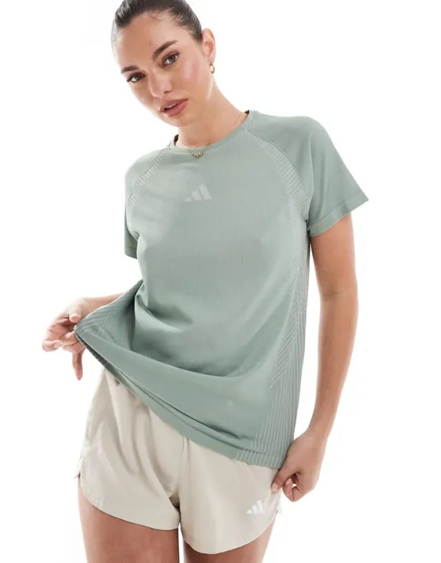 Adidas Training Seamless T-Shirt In Silver Green-Grey
