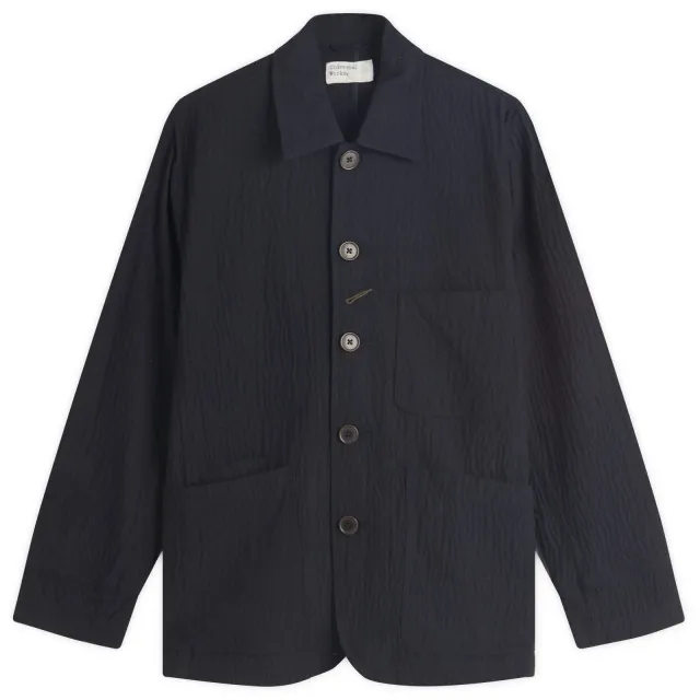 Universal Works Men's Ospinal Cotton Seersucker Bakers Jacket Dark Navy