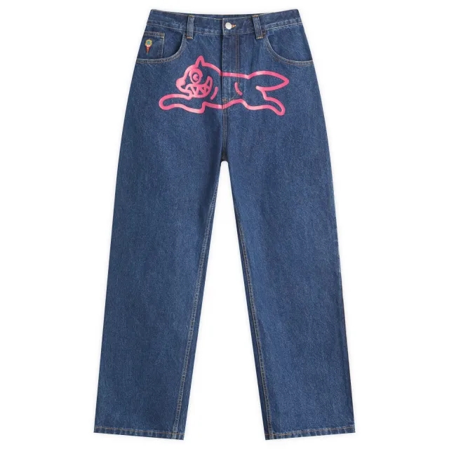 ICECREAM Men's Running Dog Double Scoop Denim Pant Mid Wash Blue