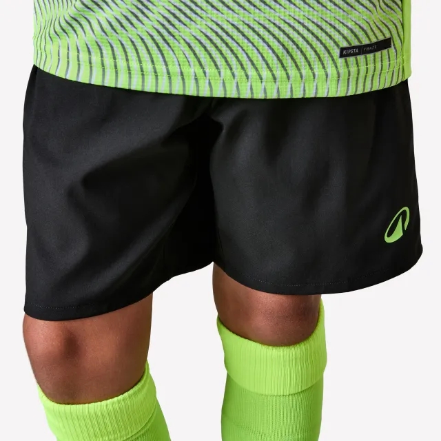 Kipsta Kids' Football Shorts Viralto Wavy - Black With Yellow Strip
