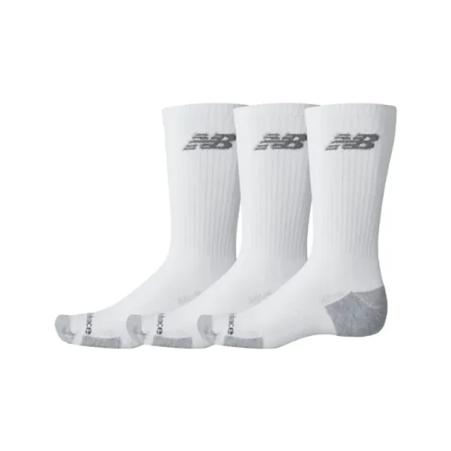 New Balance Unisex Performance Cushioned Crew 3 Pack in White Poly Knit