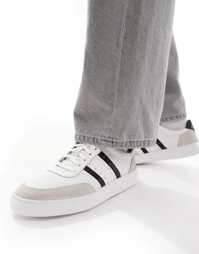Paul Smith Leather Logo Trainers With Side Stripe In White
