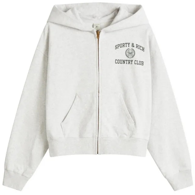 Sweatshirt Sporty & Rich Varsity Crest Cropped Zip Hoodie Heather Gray Xl
