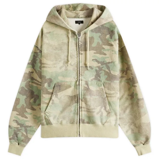 BEAMS Men's Faded Print Zip Up Hoodie Woodland