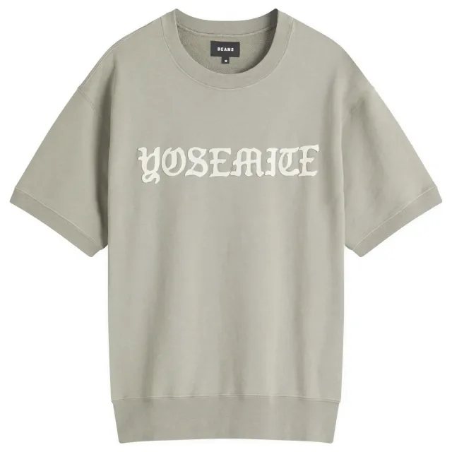 BEAMS Men's Print Short Sleeve Sweat Grey
