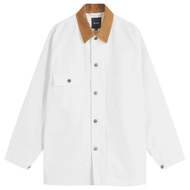BEAMS Men's Denim Loose Coverall Jacket White