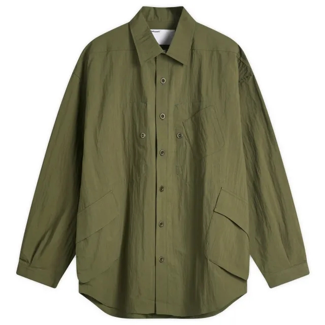 Poliquant Men's In-Outside Pockets Oversized CPO Shirt Jacket Olive