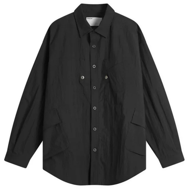 Poliquant Men's In-Outside Pockets Oversized CPO Shirt Jacket Black