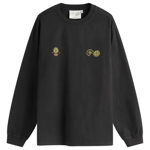 Purple Mountain Observatory Men's Globe Long Sleeve T-Shirt Black/Yellow