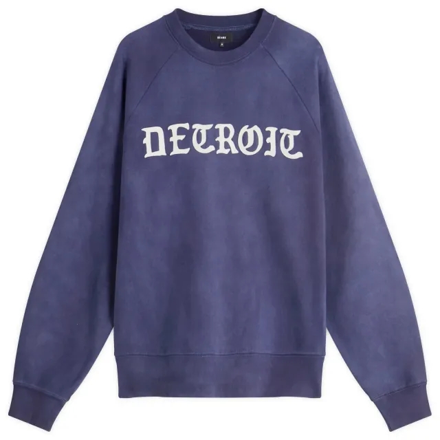 BEAMS Men's Faded Print Raglan Sweat Navy