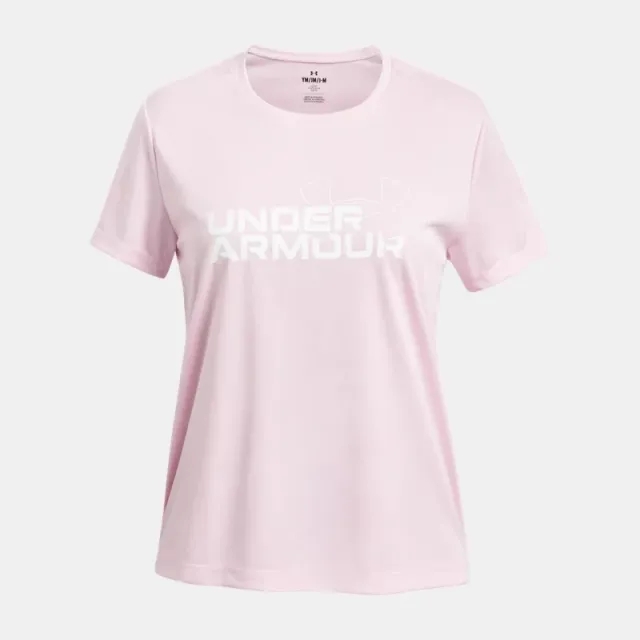 Girls'  Under Armour  Tech™ Twist Wordmark Logo Short Sleeve Prime Pink / White YXS (48 - 50 in)