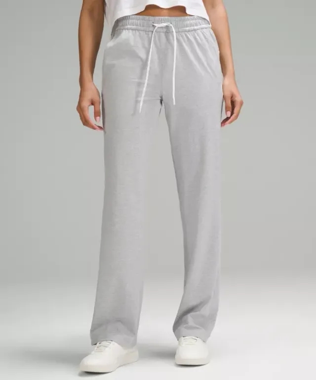 lululemon IE lululemon – Women's Soft Jersey Straight-Leg Mid-Rise Pants Regular – Color Light Grey/Grey – Size 4