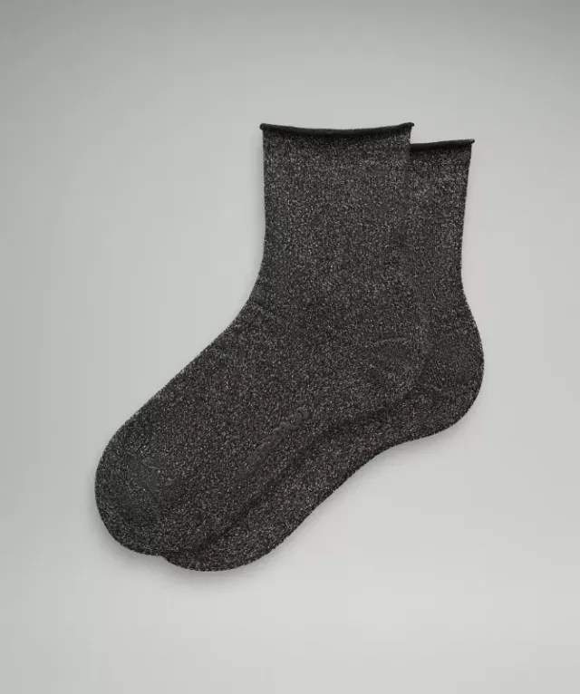 lululemon IE lululemon – Women's Daily Stride Sparkle Quarter Socks – Color Black/Silver – Size S