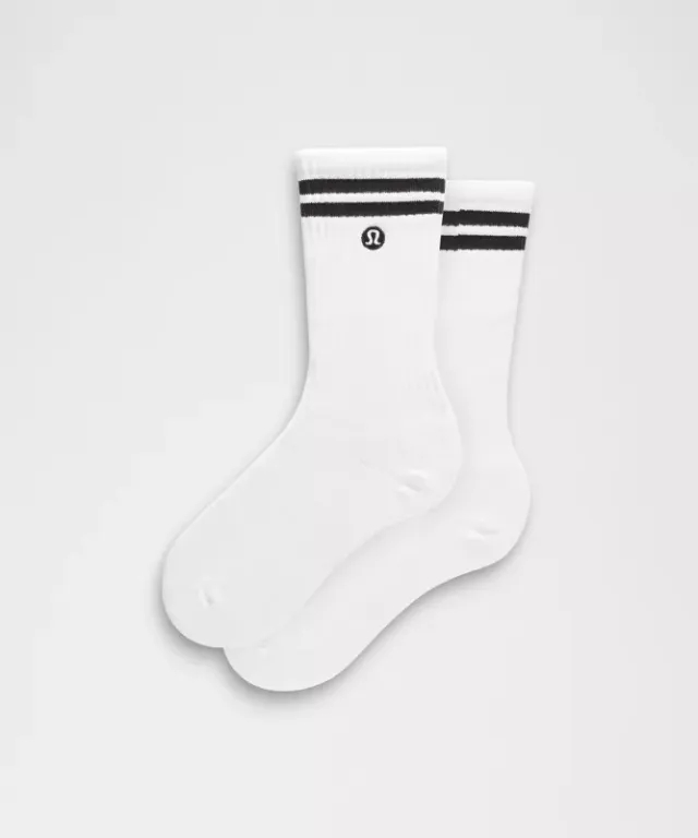 lululemon IE lululemon – Men's Unisex Daily Essential Crew Socks Stripe – Color White/Black – Size XL