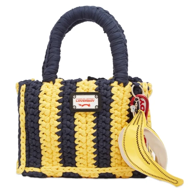 Charles Jeffrey Loverboy Women's Knitted Bucket Bag Navy/Yellow