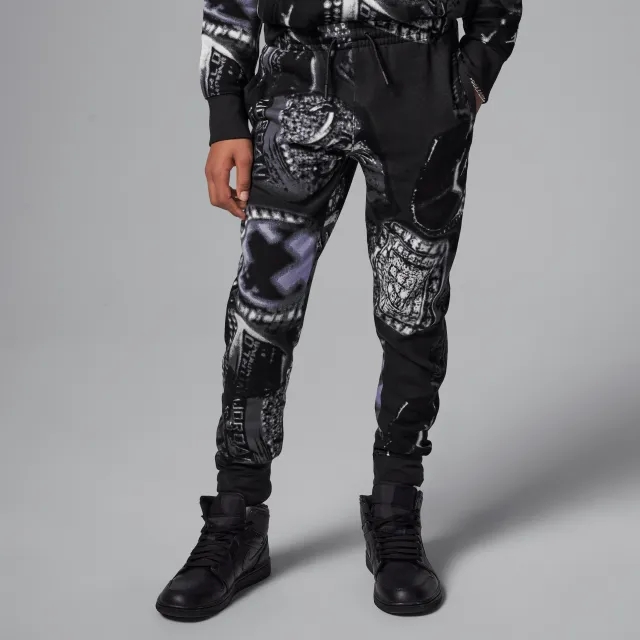 Nike Jordan MVP Older Kids' Fleece Printed Trousers - Black - Cotton