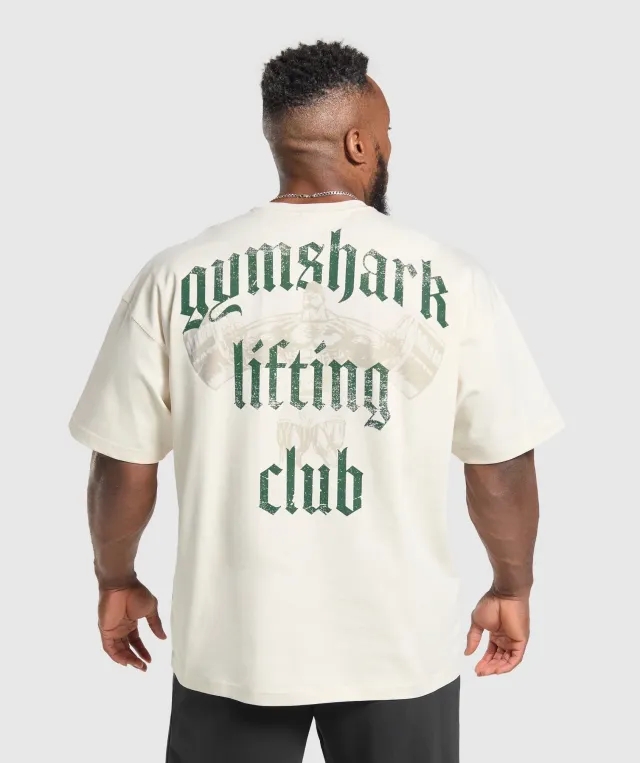 Gymshark Lifting Club T-Shirt - Oat White/Classic Green