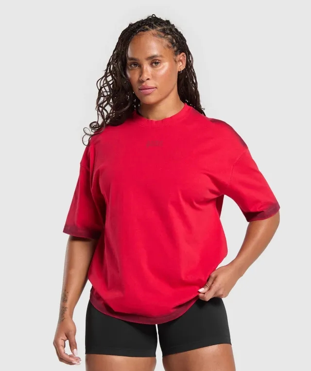 Gymshark Gains Washed Heavyweight Cotton T-Shirt - Conditioning Red/Sets Red