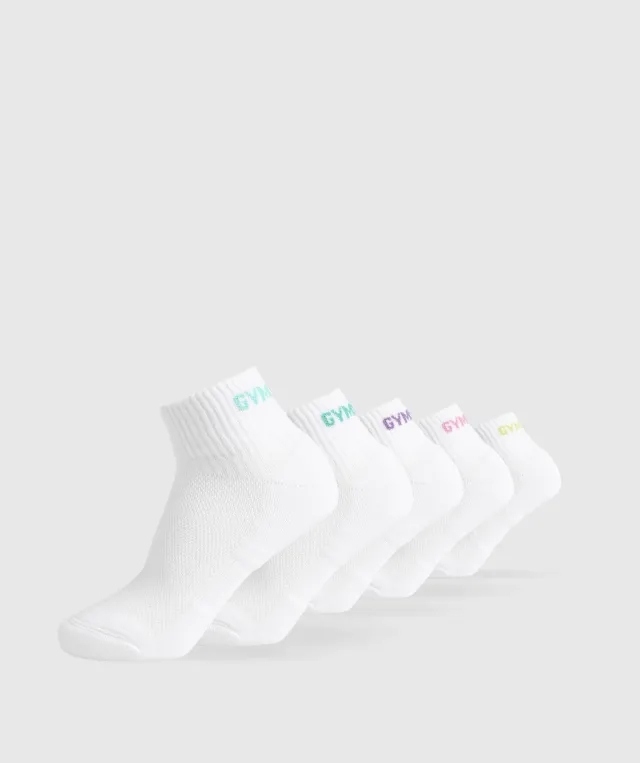 Gymshark Quarter Socks 5pk - Yellow/Pink/Tropical Turquoise/Turquoise/Purple