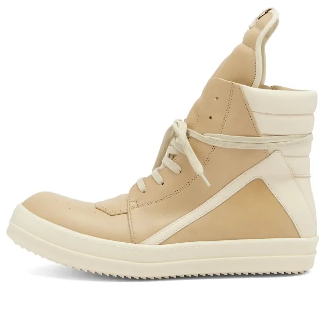 Rick Owens Men's Leather Geobasket Sneakers Parchment/Milk/Milk