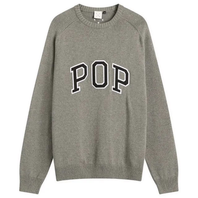 Pop Trading Company Men's Knitted Arch Logo Crew Sweater Grey Heather