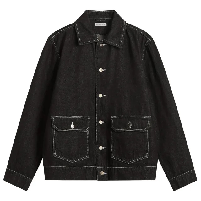 Pop Trading Company Men's Full Button Denim Jacket Black Denim