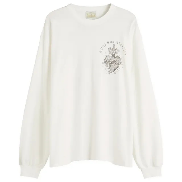 Aries Men's Faded Aries Men's Ex Amino Long Sleeve T-Shirt Off White
