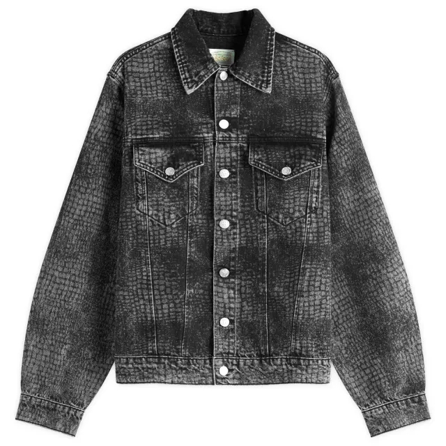 Aries Men's Lasered Croc Trucker Jacket Black