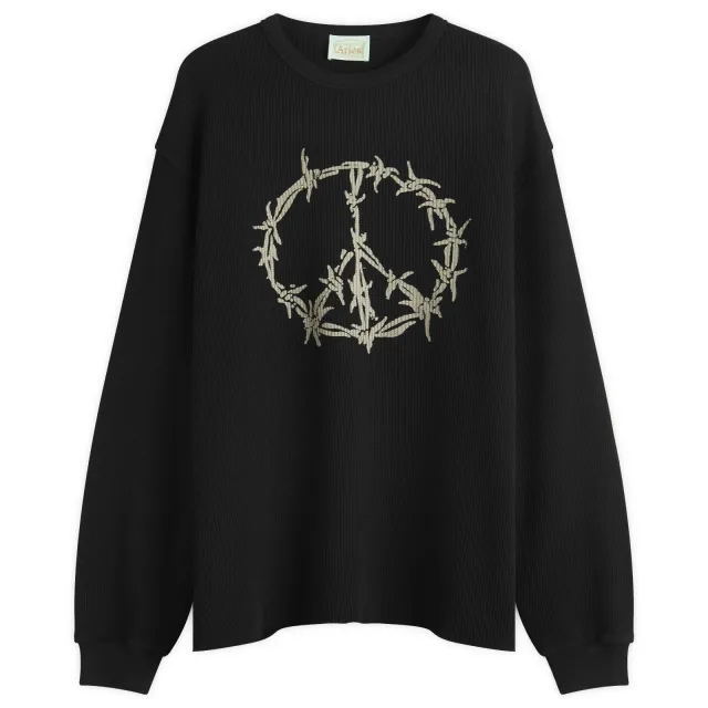 Aries Men's Peace Press Gothic Waffle Long Sleeve T-Shirt Black