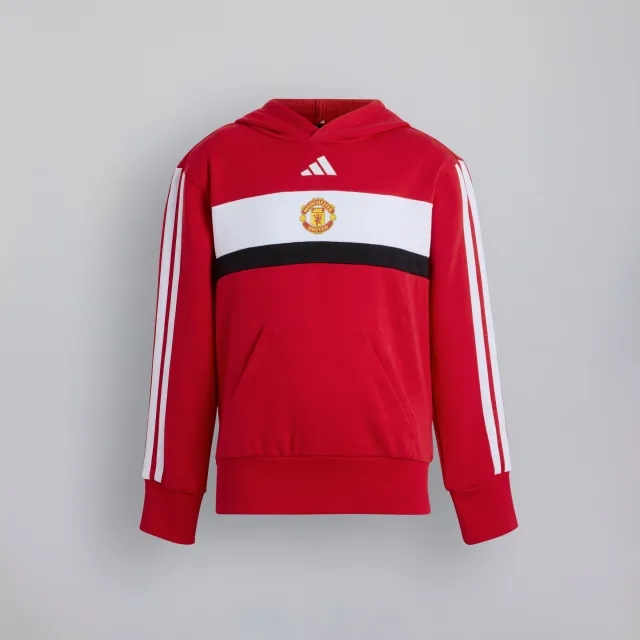Manchester United x adidas Kids Essentials Tiberio 3-Stripes Fleece Hoodie Red