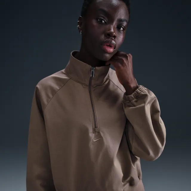 Nike Sportswear Collection Women's Oversized Twill 1/4-Zip Top - Brown - Cotton/Polyester/Elastane
