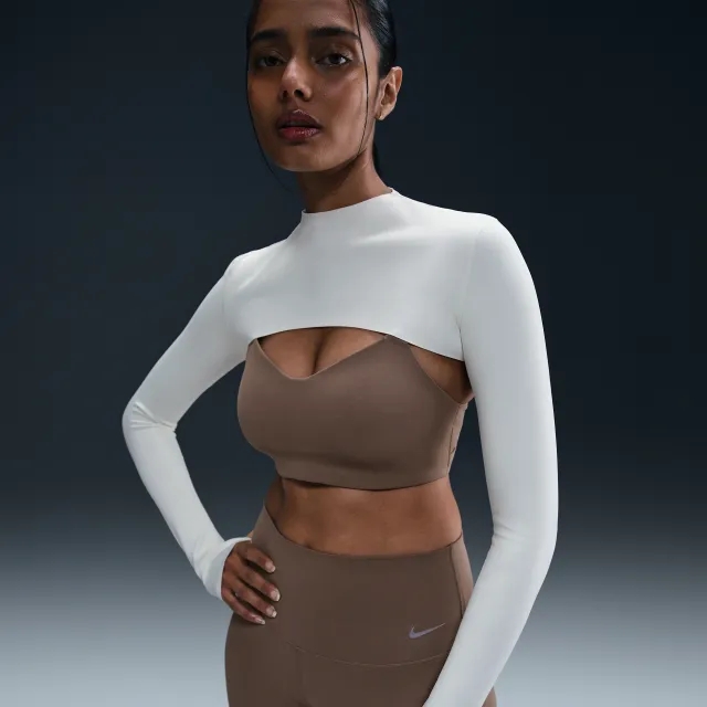 Nike Zenvy Women's Dri-FIT Long-Sleeve Shrug Top - White - Nylon/Elastane