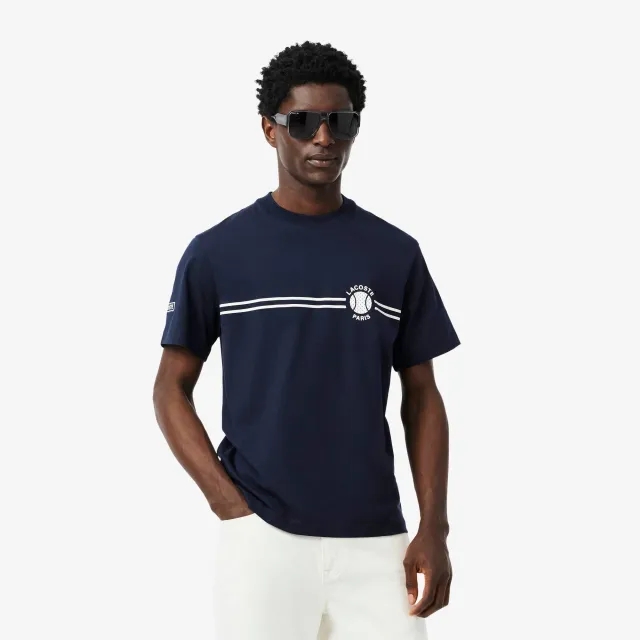 Lacoste Printed Embroidered Cotton Jersey T-shirt - Midnight Blue