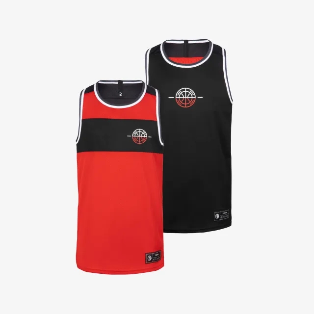 Kipsta Kids' Reversible Sleeveless Basketball Jersey T500r - Red/Black