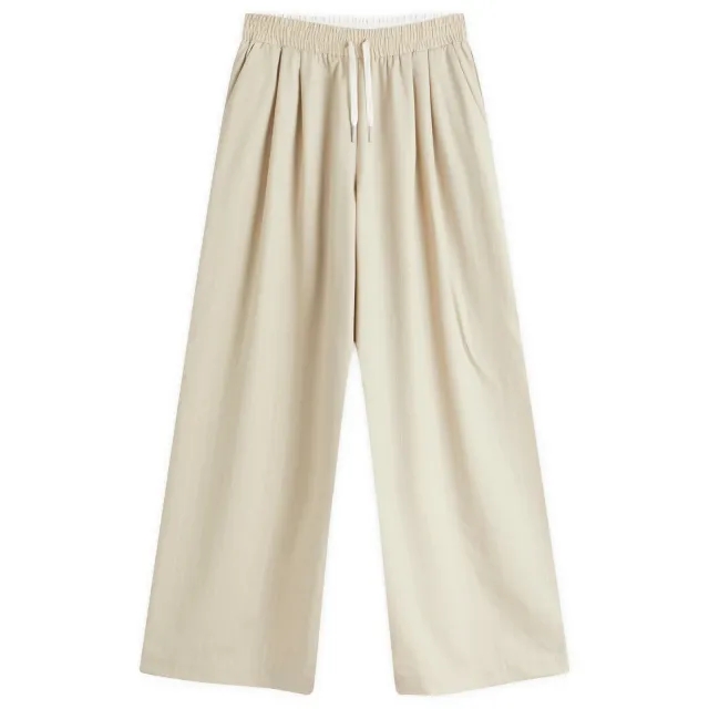 ST. Agni Women's Pinstripe Wool Drawstring Trousers Latte
