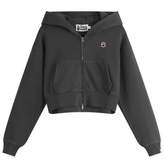 A Bathing Ape Women's Pigment Dyed One Point Crop Zip Hoodie Black