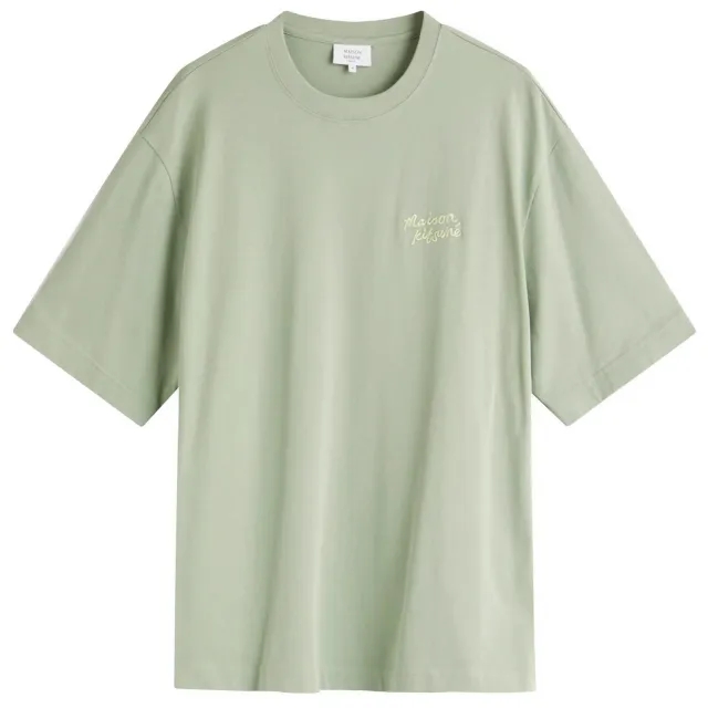 Maison Kitsuné Maison Kitsune Handwriting Embroidery Oversize T-Shirt Vert-De-Gris