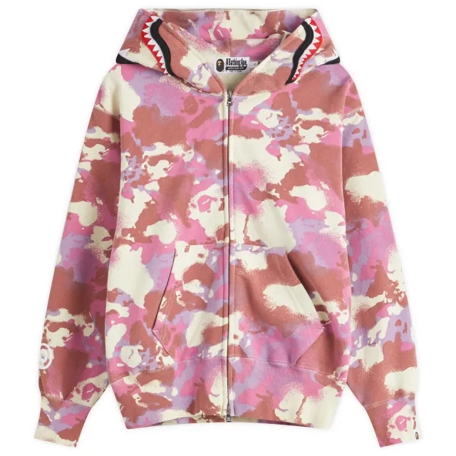 A Bathing Ape Women's Map Camo Shark Full Zip Hoodie Pink