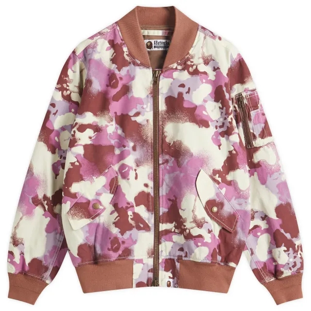 A Bathing Ape Women's Map Camo Bomber Jacket Pink