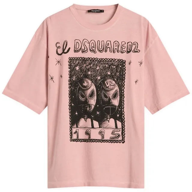 Dsquared2 Men's Overlay Graphic Loose Fit T-Shirt Dusty Antic Rose