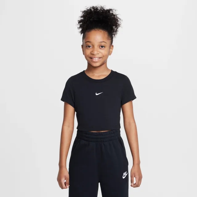Nike Sportswear Older Kids' (Girls') Cropped T-Shirt - Black - Modal/Cotton/Elastane