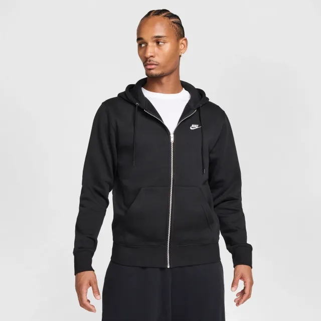 Nike Club Men's Full-Zip Fleece Hoodie - Black - Cotton/Polyester