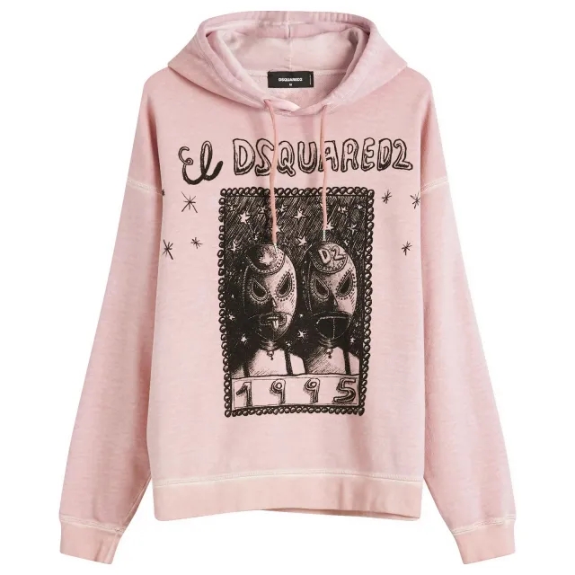 Dsquared2 Men's Overlay Graphic Relax Fit Hoodie Dusty Antic Rose