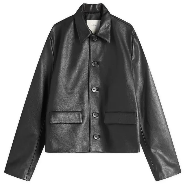 Second/Layer Men's Button Through Leather Jacket Black