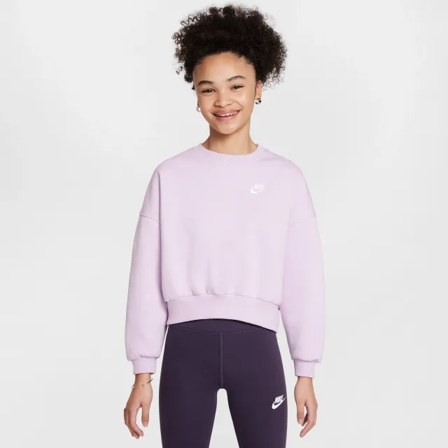 Nike Sportswear Club Fleece Girls' Boxy Crew-Neck Sweatshirt - Purple - Fleece > Club Fleece