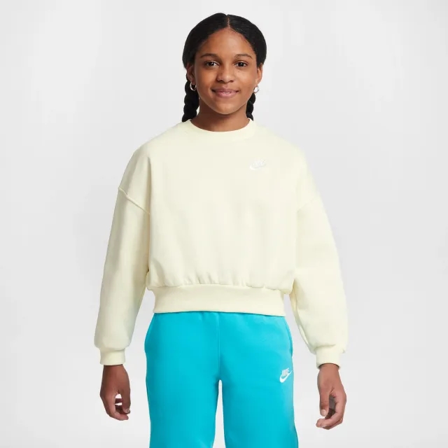 Nike Sportswear Club Fleece Girls' Boxy Crew-Neck Sweatshirt - White - Fleece > Club Fleece