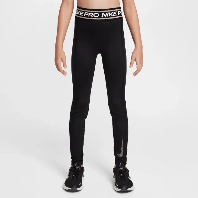 Nike Pro Girls' Mid-Rise Leggings - Black - Sustainable Materials